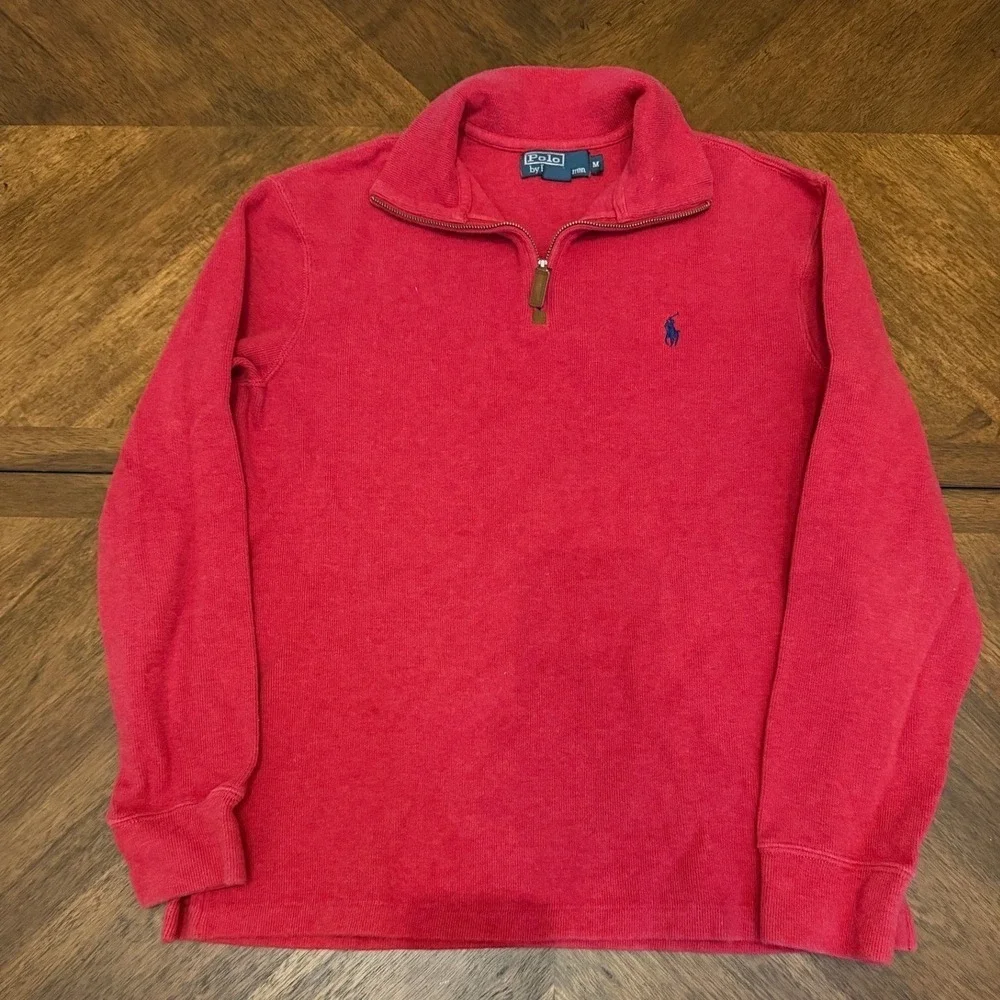 Polo Ralph Lauren Mens Medium Red‎ 1/4 Zip Cotton Ribbed Pullover Sweater Pony